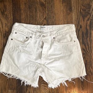 Agolde White Frayed Hem High-Rise Denim Shorts